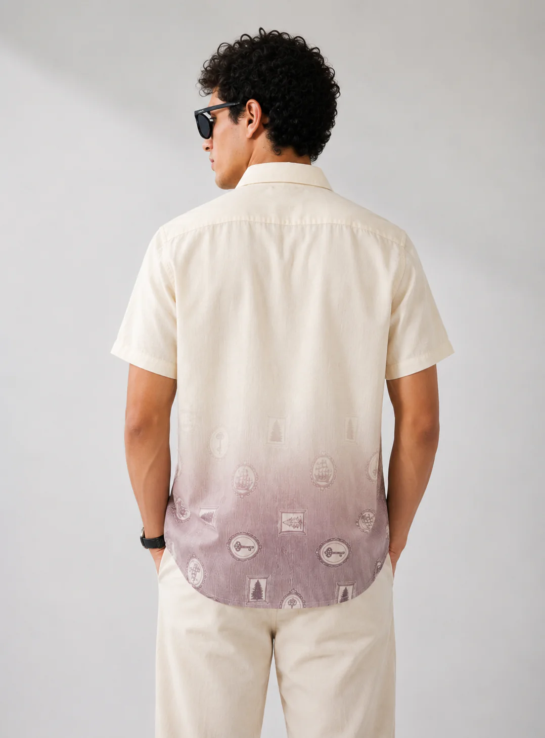 Zoystyle Men's Beige Ombre Printed Half Sleeve Shirt | Premium Gradient Casual Button-Down Shirt