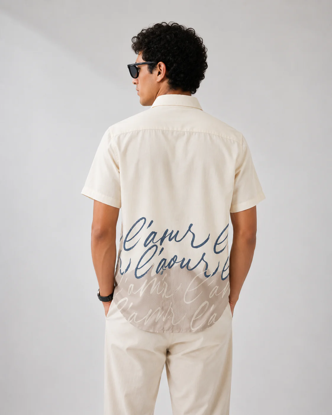 Zoystyle Men's Cream Beige Script Typography Printed Half Sleeve Shirt | Premium Casual Button-Down Shirt