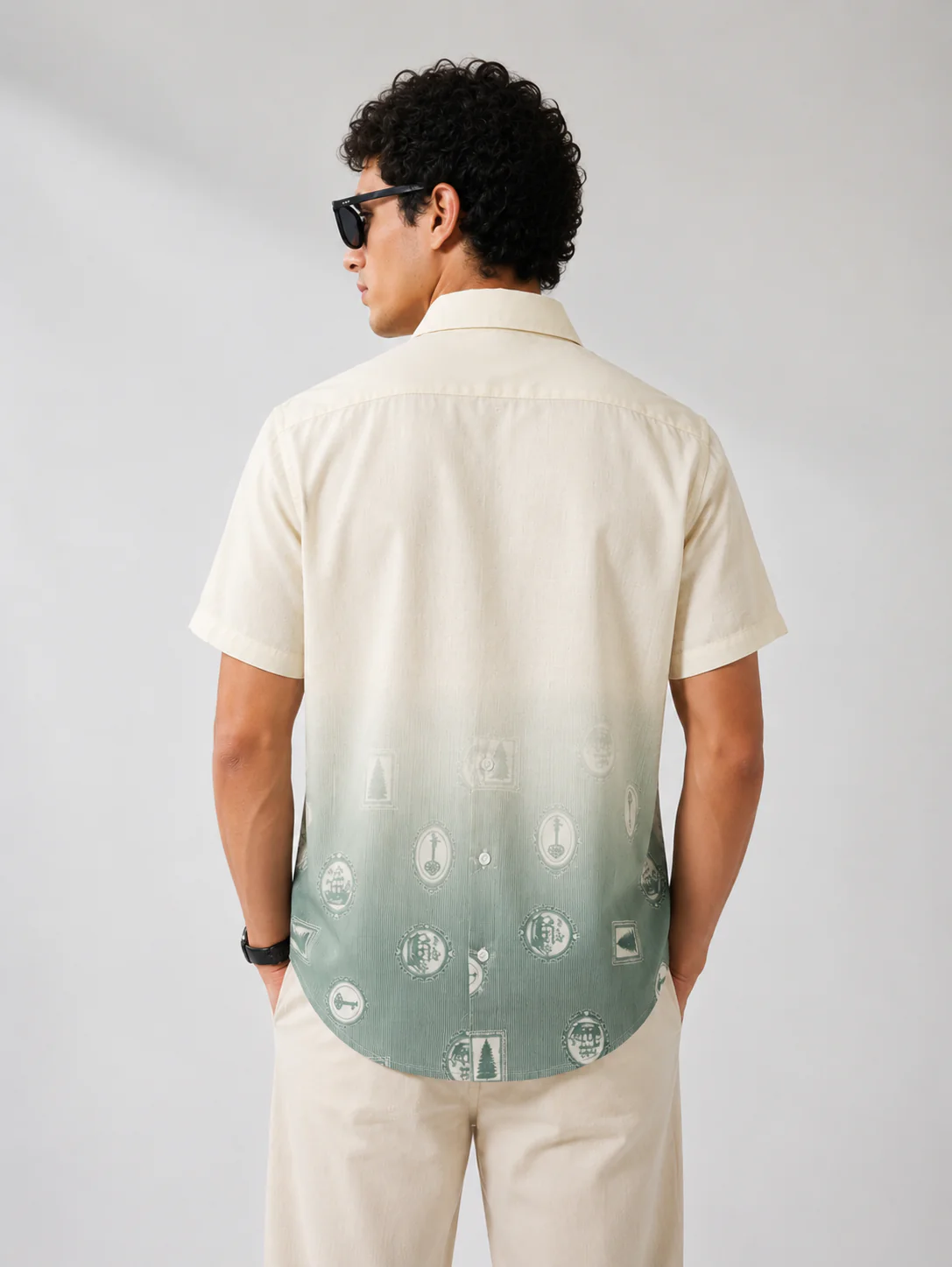 Zoystyle Men's Sage Green Ombre Printed Half Sleeve Shirt | Premium Gradient Casual Button-Down Shirt